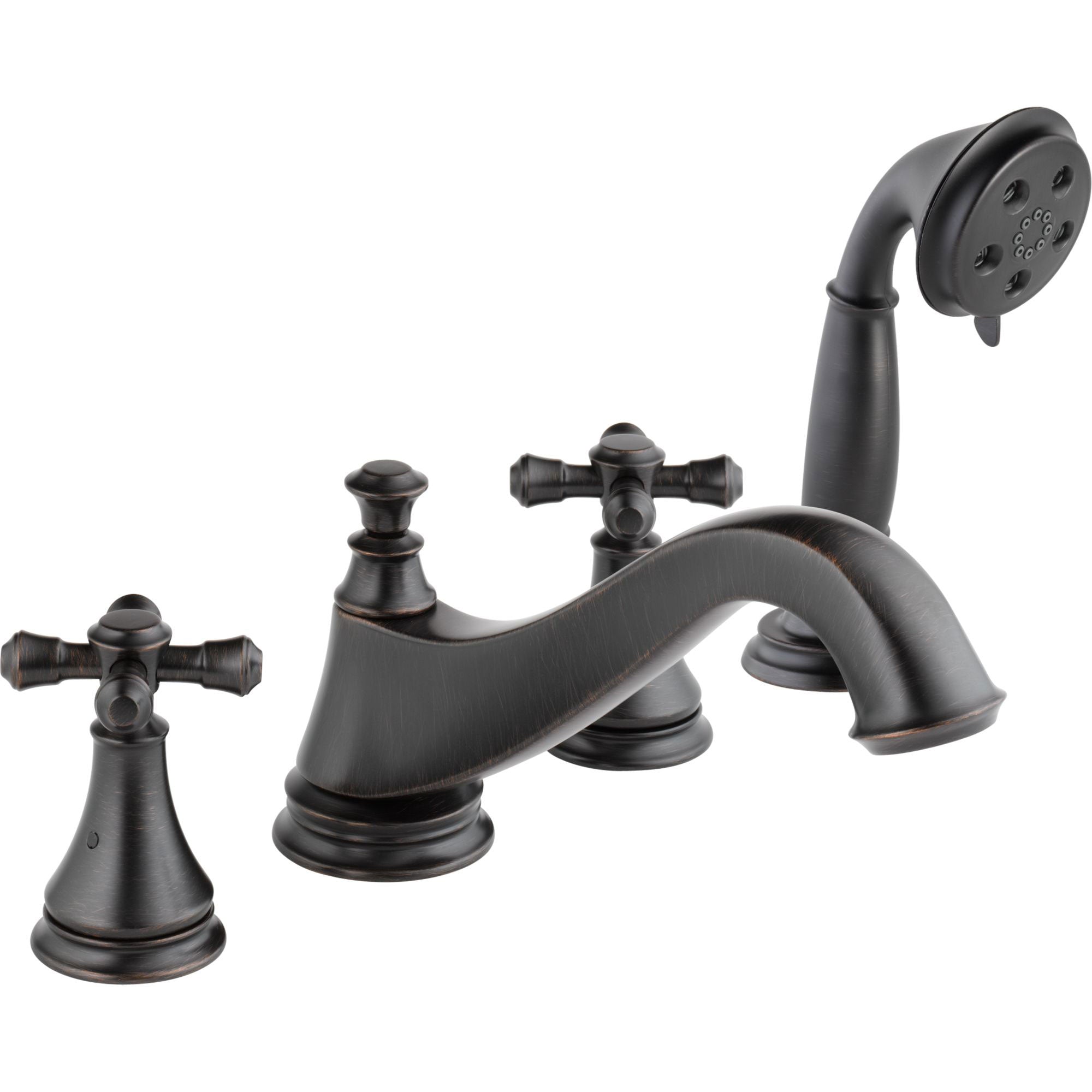 Delta Cassidy Venetian Bronze Low Arc Spout Roman Tub Filler Faucet with Hand Shower Spray INCLUDES Valve and Cross Handles D1070V