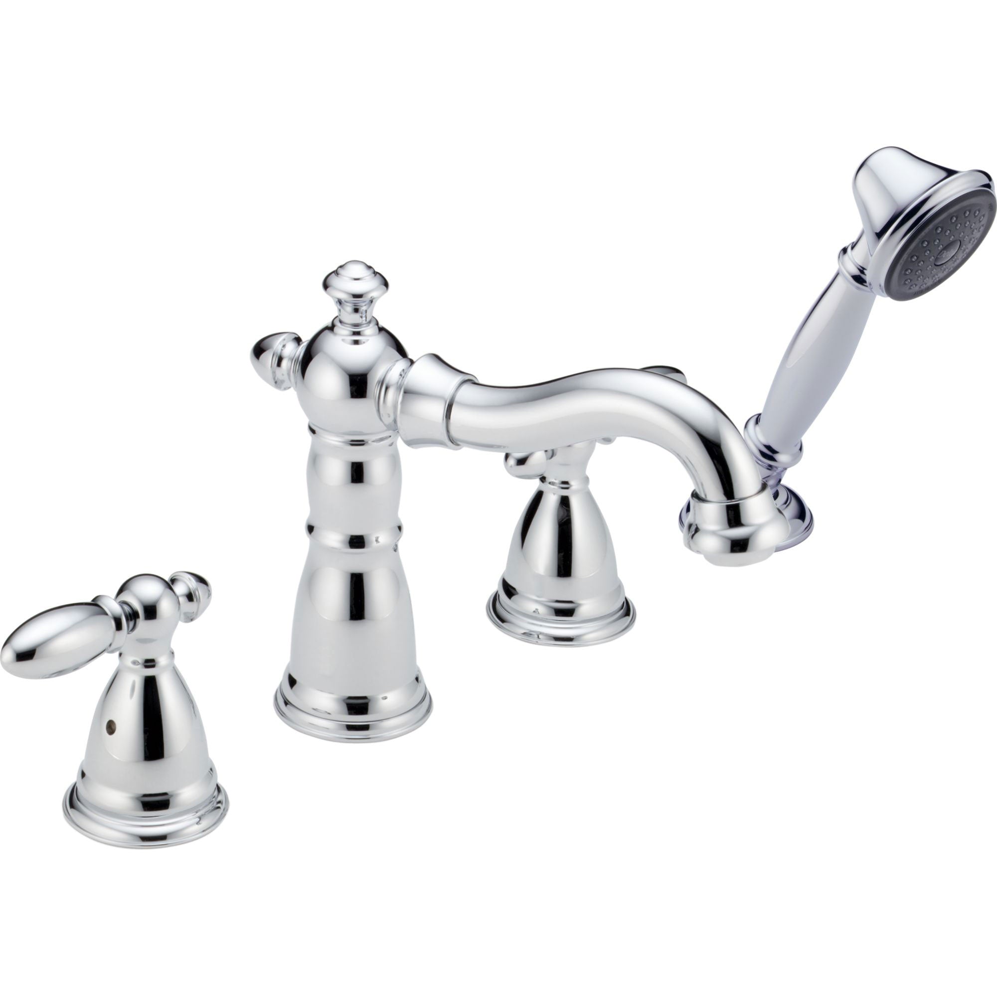 Delta Victorian Chrome Roman Tub Filler Faucet with Hand Shower Spray INCLUDES Valve and Lever Handles D1077V