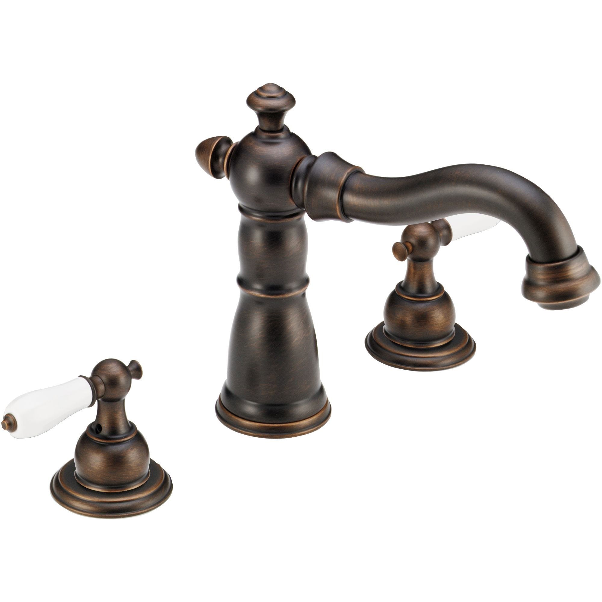 Delta Traditional Victorian Venetian Bronze 3-Hole Roman Tub Filler Faucet INCLUDES Valve and White Lever Handles D1095V