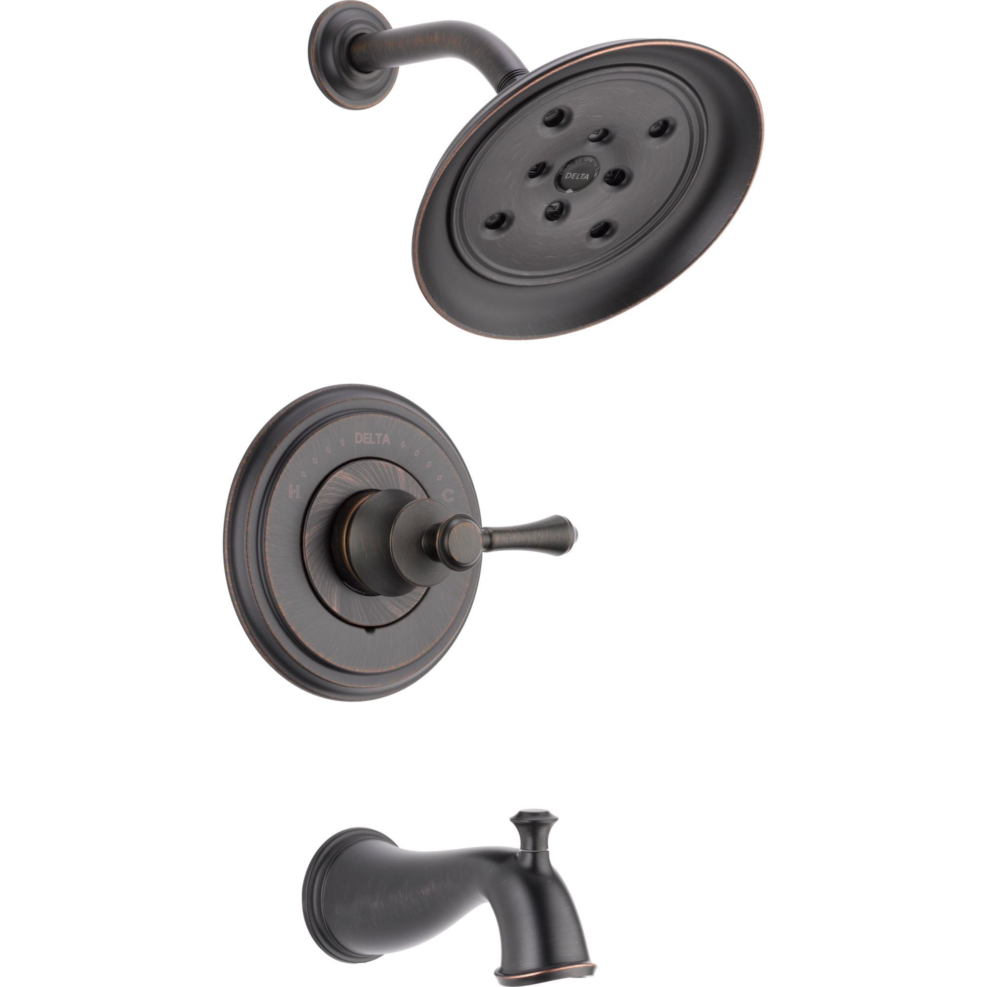 Delta Cassidy Venetian Bronze 14 Series Tub and Shower Combination Faucet INCLUDES Rough-in Valve with Stops and Single Lever Handle D1163V