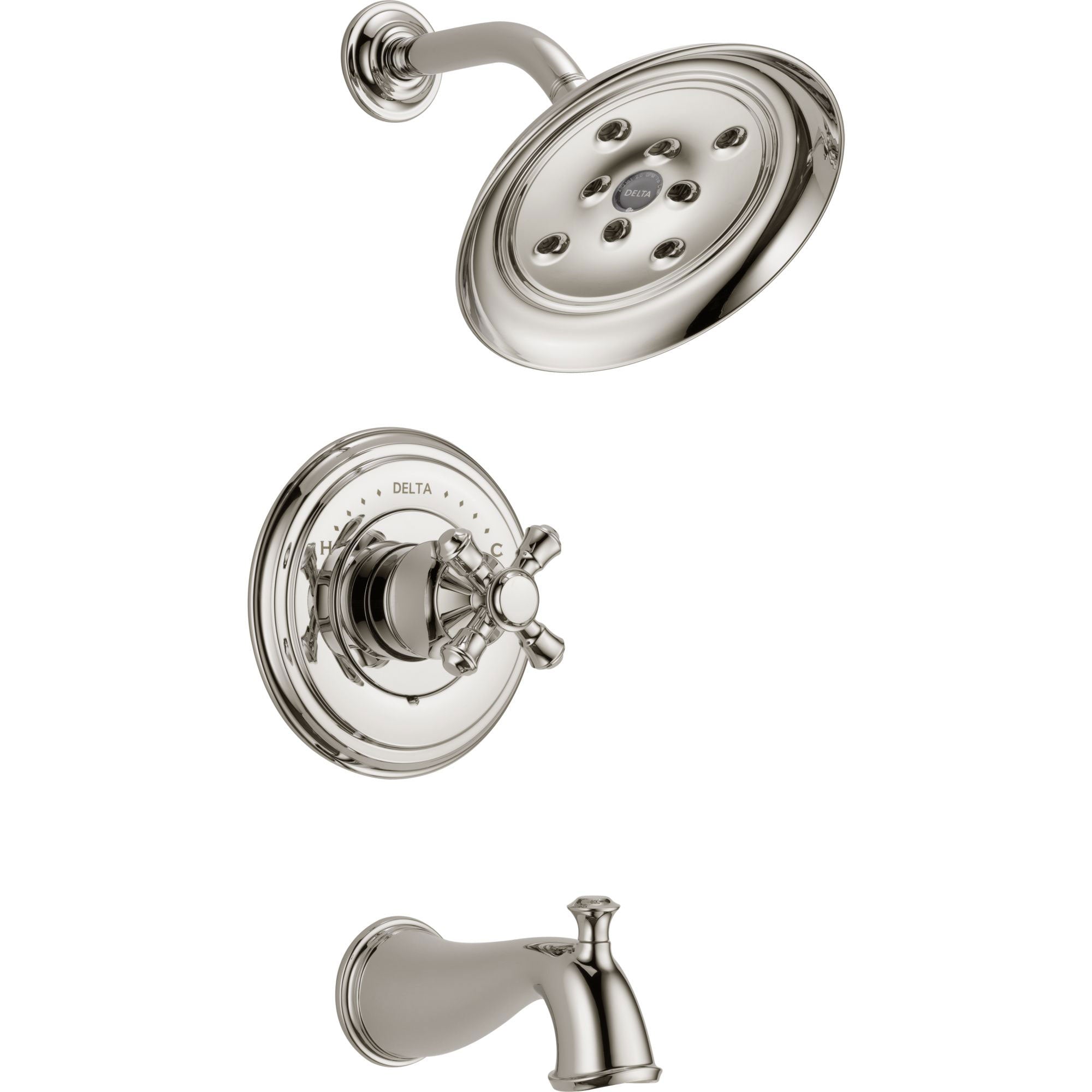 Delta Cassidy Polished Nickel Finish 14 Series Tub and Shower Combination Faucet INCLUDES Rough-in Valve and Single Cross Handle D1164V