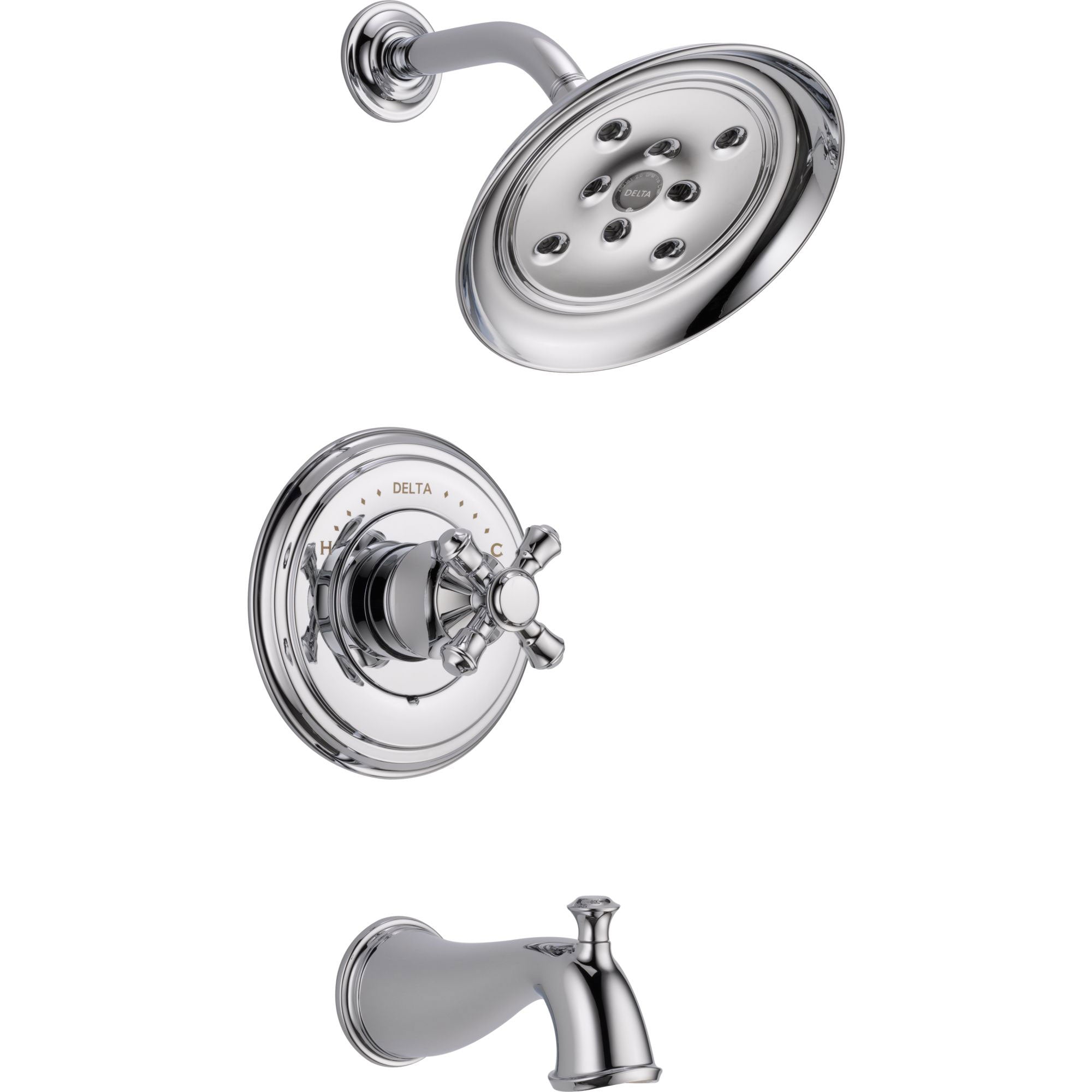 Delta Cassidy Chrome Finish 14 Series Tub and Shower Combination Faucet INCLUDES Rough-in Valve and Single Cross Handle D1166V