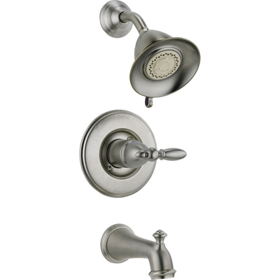 Delta Traditional Victorian Stainless Steel Finish 14 Series Tub and Shower Faucet Combo INCLUDES Rough-in Valve and Single Lever Handle D1178V