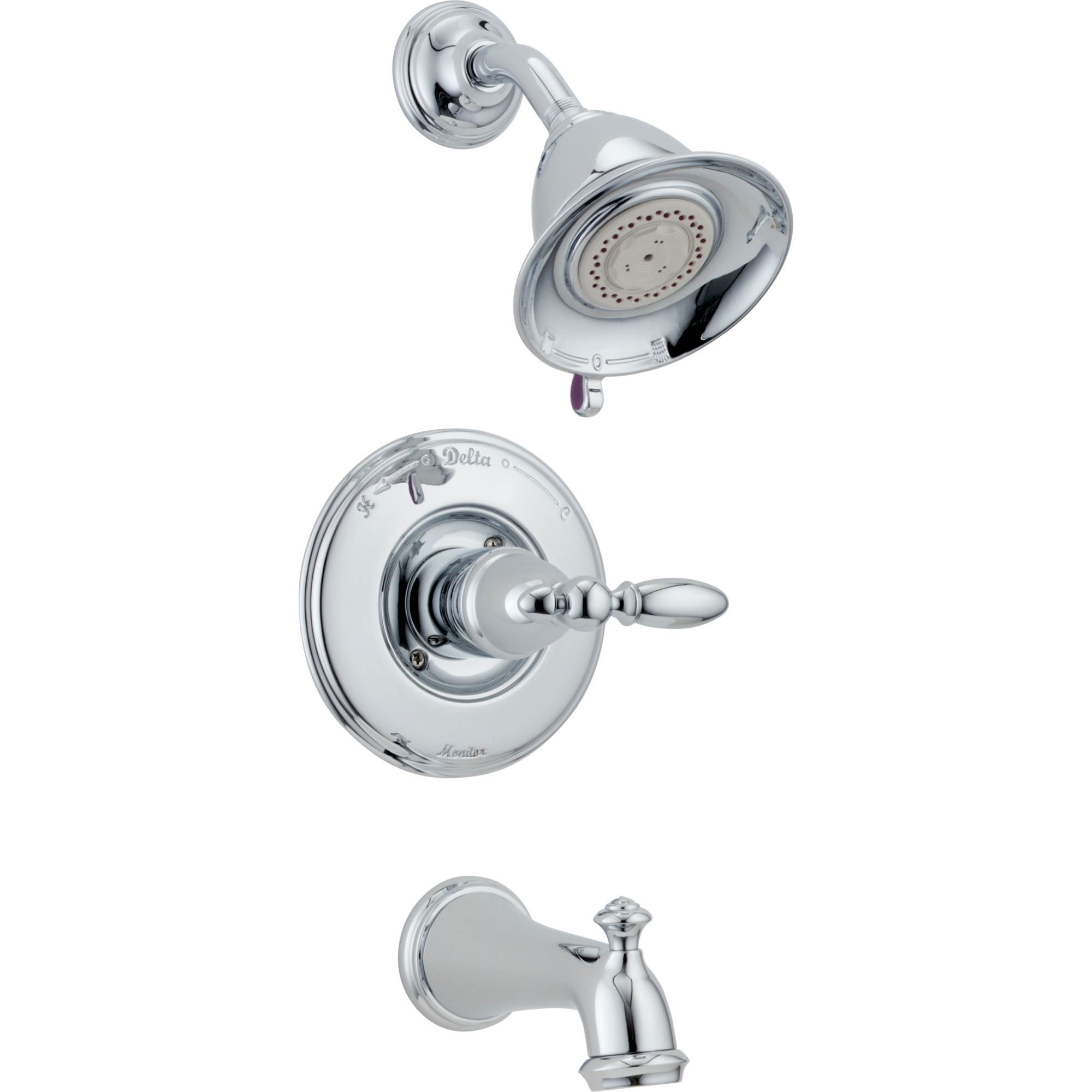 Delta Traditional Victorian Chrome Finish 14 Series Tub and Shower Faucet Combo INCLUDES Rough-in Valve with Stops and Single Lever Handle D1191V