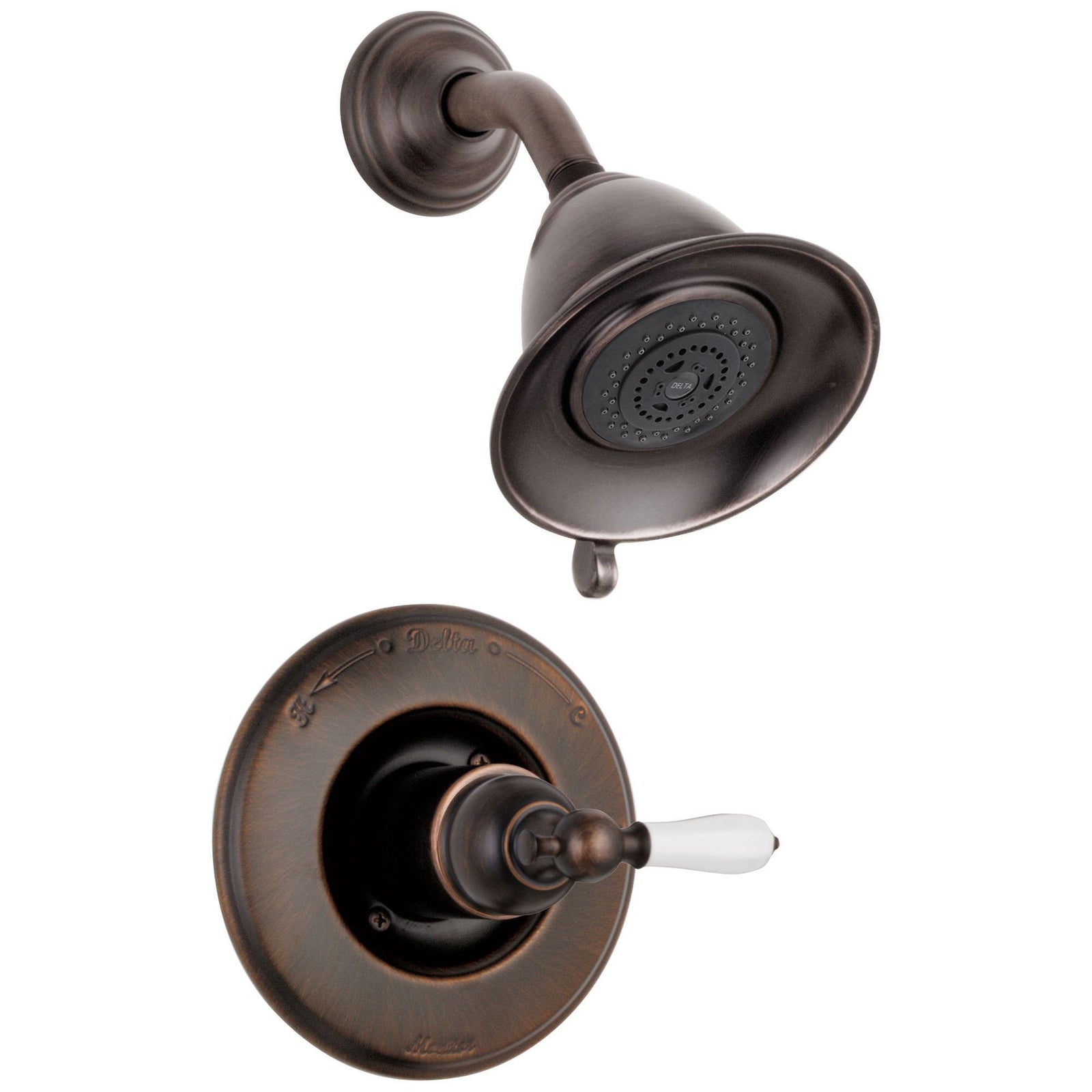 Delta Traditional Victorian Venetian Bronze Finish 14 Series Shower Only Faucet INCLUDES Rough-in Valve with Stops and White Lever Handle D1197V