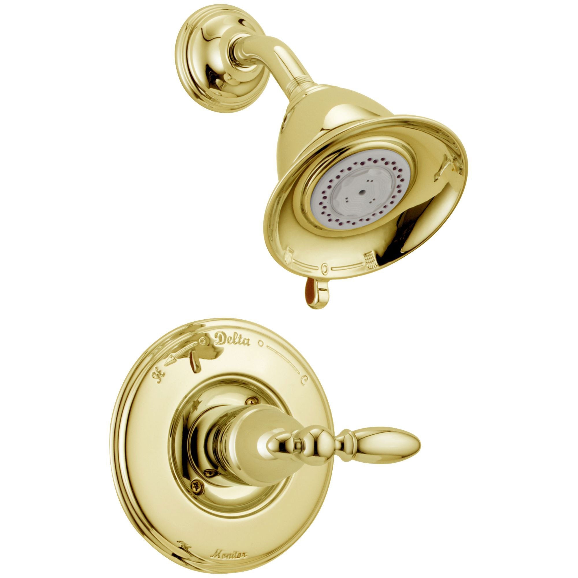 Delta Traditional Victorian Polished Brass Finish 14 Series Shower Only Faucet INCLUDES Rough-in Valve and Single Lever Handle D1202V