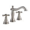 Delta Cassidy Stainless Steel Finish Wide Spread Lavatory Bathroom Sink Faucet INCLUDES Two Cross Handles and Matching Metal Pop-Up Drain D1304V
