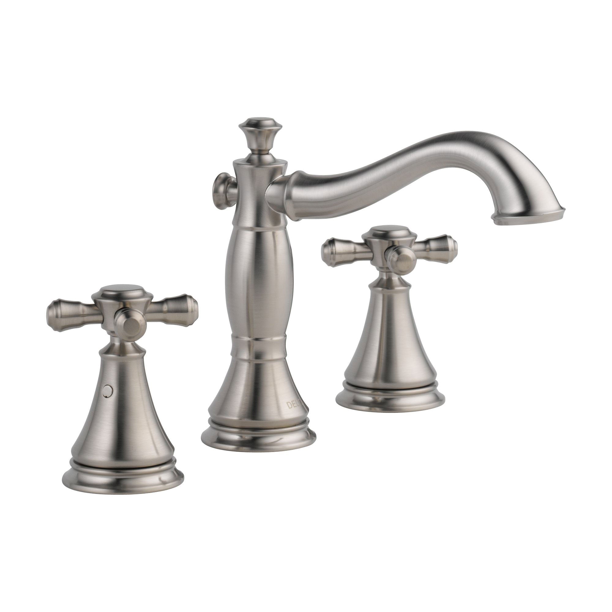 Delta Cassidy Stainless Steel Finish Wide Spread Lavatory Bathroom Sink Faucet INCLUDES Two Cross Handles and Matching Metal Pop-Up Drain D1304V