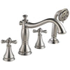 Delta Cassidy Collection Stainless Steel Finish Roman Tub Filler Faucet with Hand Shower INCLUDES (2) Cross Handles and Rough-in Valve D1391V