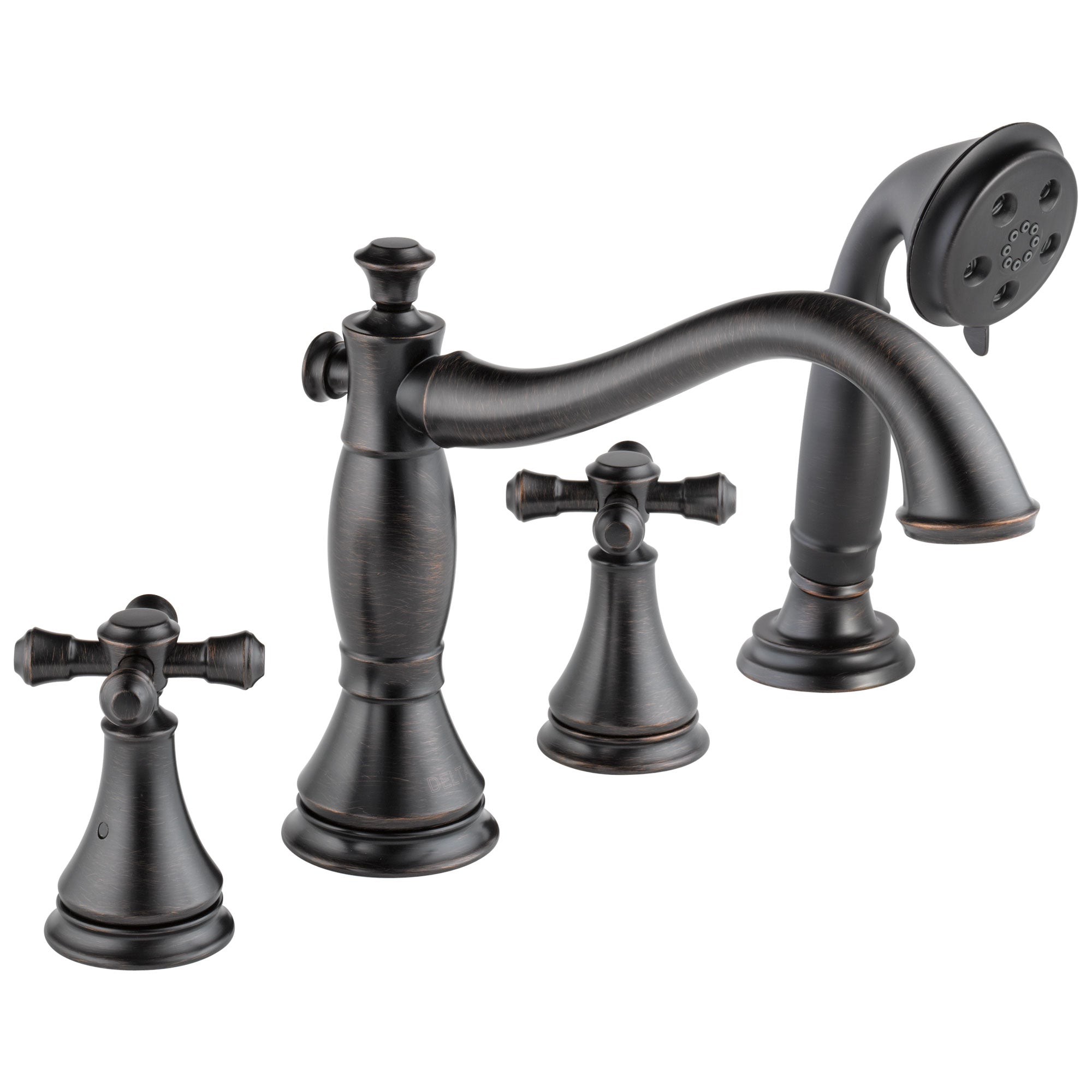 Delta Cassidy Collection Venetian Bronze Finish Roman Tub Filler Faucet with Hand Shower INCLUDES (2) Cross Handles and Rough-in Valve D1394V