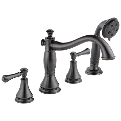 Delta Cassidy Collection Venetian Bronze Finish Roman Tub Filler Faucet with Hand Shower INCLUDES (2) Lever Handles and Rough-in Valve D1395V
