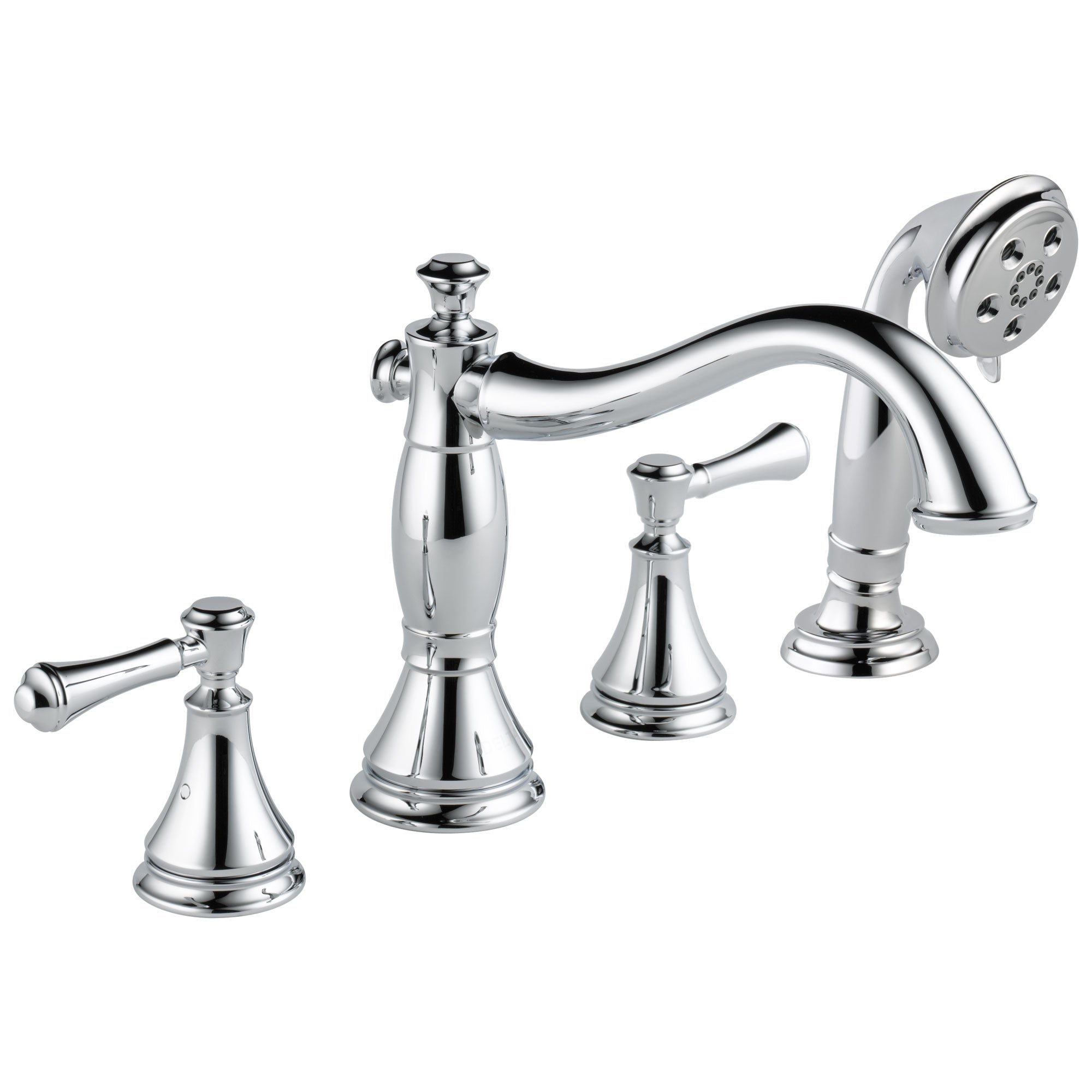 Delta Cassidy Collection Chrome Finish Roman Tub Filler Faucet with Hand Shower INCLUDES (2) Lever Handles and Rough-in Valve D1401V