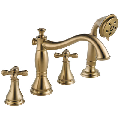 Delta Cassidy Collection Champagne Bronze Finish Roman Tub Filler Faucet with Hand Shower INCLUDES (2) Cross Handles and Rough-in Valve D1403V