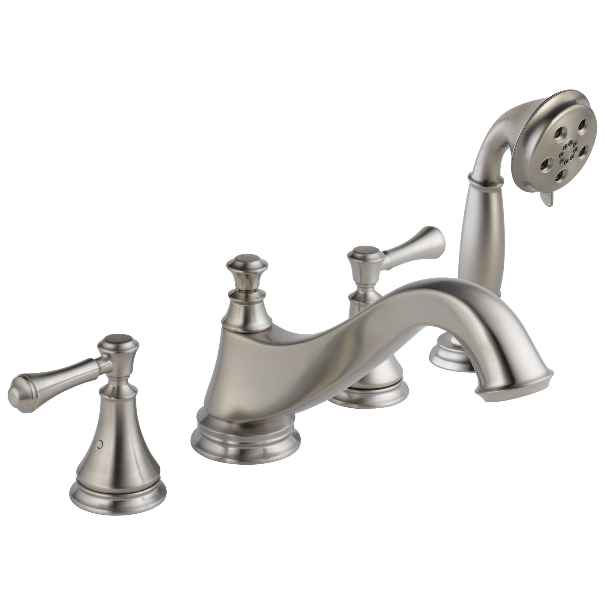 Delta Cassidy Collection Stainless Steel Finish Classic Spout Roman Tub Filler Faucet Trim with Hand Shower INCLUDES (2) Lever Handles and Rough-in Valve D1407V