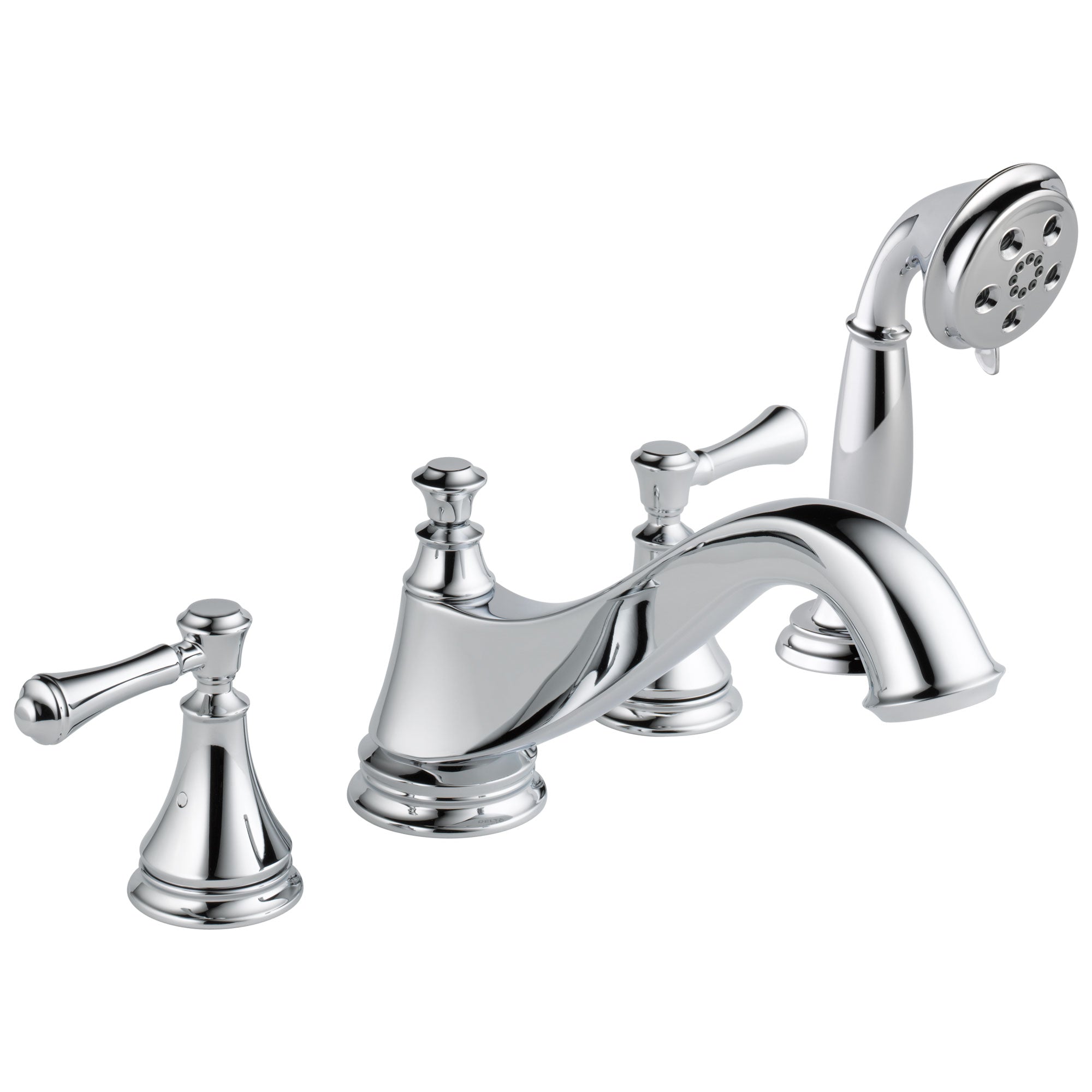 Delta Cassidy Collection Chrome Classic Spout Roman Tub Filler Faucet Trim Kit with Hand Shower INCLUDES (2) Lever Handles and Rough-in Valve D1416V