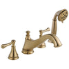 Delta Cassidy Collection Champagne Bronze Classic Spout Roman Tub Filler Faucet Trim with Hand Shower INCLUDES (2) Lever Handles and Rough-in Valve D1419V