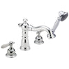 Delta Victorian Collection Chrome Traditional Roman Bathtub Filler Faucet with Hand Shower (2) White Porcelain Lever Handles and Rough-in Valve D1424V