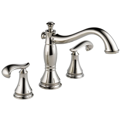 Delta Cassidy Collection Polished Nickel Finish Roman Tub Filler Faucet COMPLETE ITEM Includes (2) French Scroll Levers and Rough-in Valve D1432V