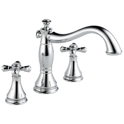Delta Cassidy Collection Chrome Finish Roman Tub Filler Faucet COMPLETE ITEM Includes (2) Cross Handles and Rough-in Valve D1436V