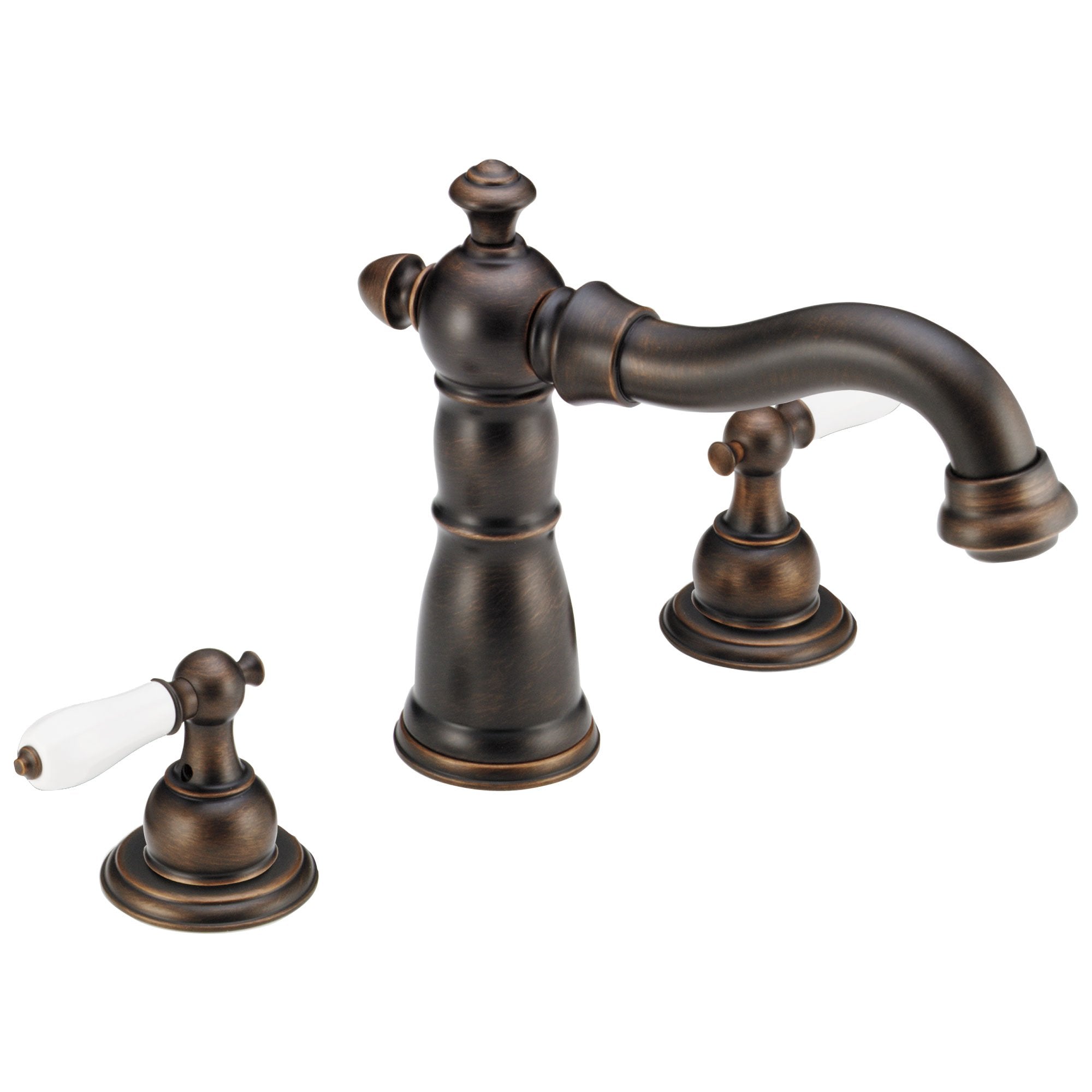 Delta Victorian Venetian Bronze Finish Traditional Roman Tub Filler Faucet COMPLETE ITEM Includes (2) White Porcelain Lever Handles and Rough-in Valve D1458V