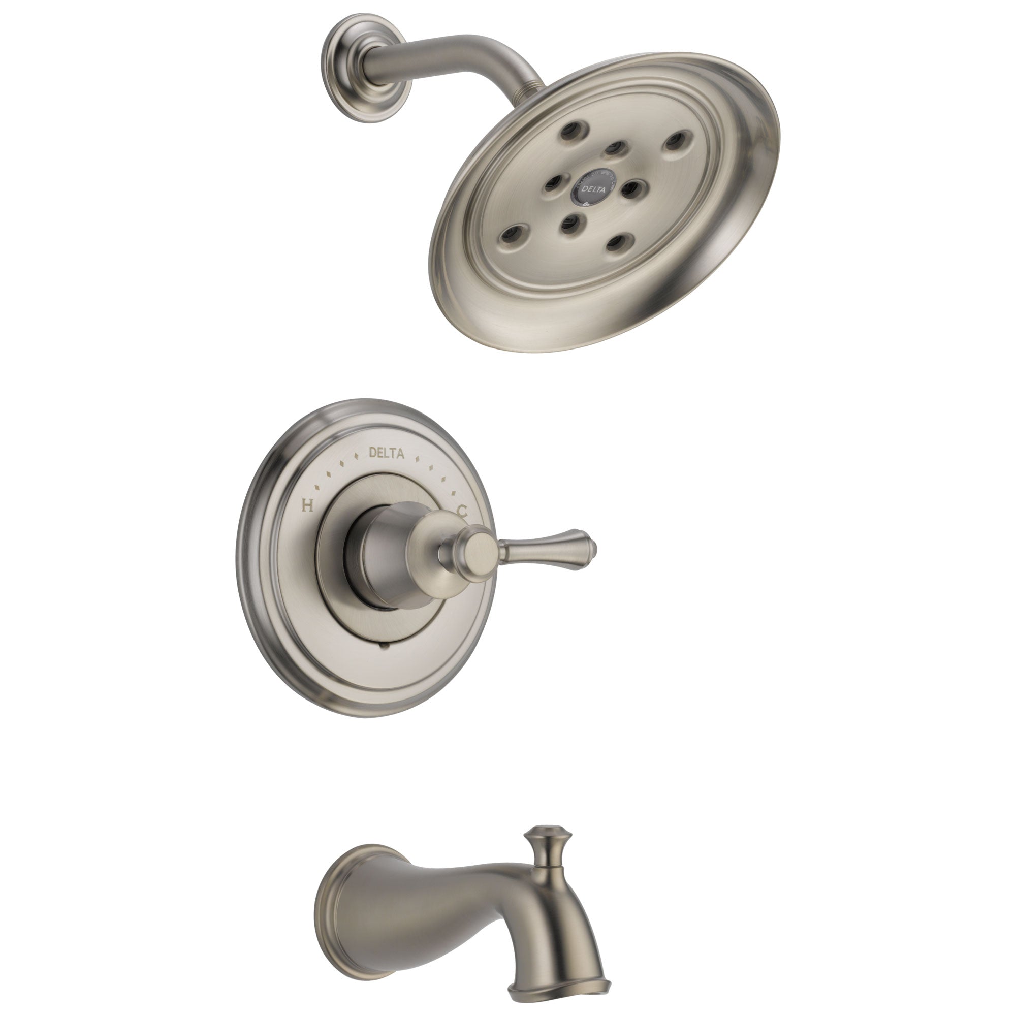 Delta Cassidy Collection Stainless Steel Finish Monitor 14 Tub and Shower Faucet Combo INCLUDES Single Lever Handle and Rough-Valve without Stops D1465V