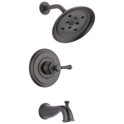 Delta Cassidy Collection Venetian Bronze Monitor 14 Tub and Shower Faucet Combination INCLUDES Single Lever Handle and Rough-Valve without Stops D1471V
