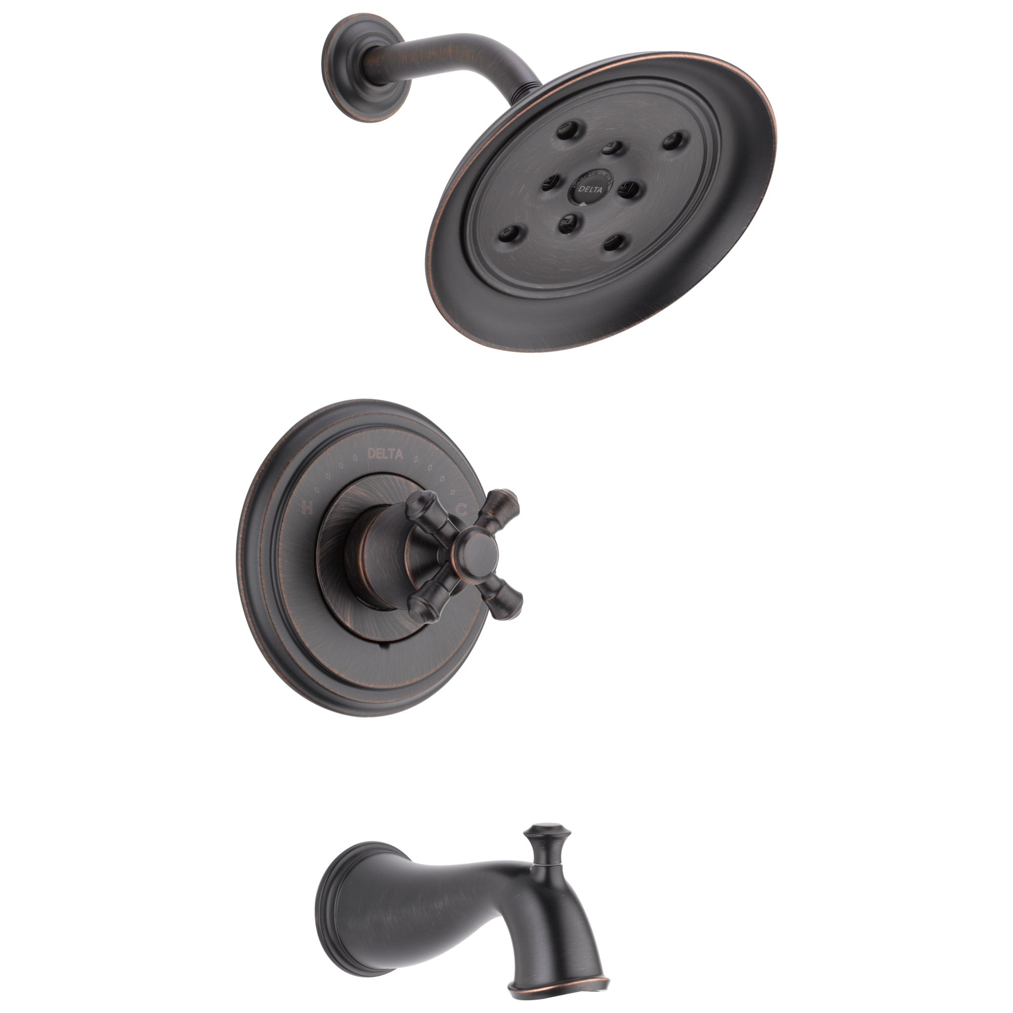Delta Cassidy Collection Venetian Bronze Monitor 14 Tub and Shower Faucet Combination INCLUDES Single Cross Handle and Rough-Valve with Stops D1473V