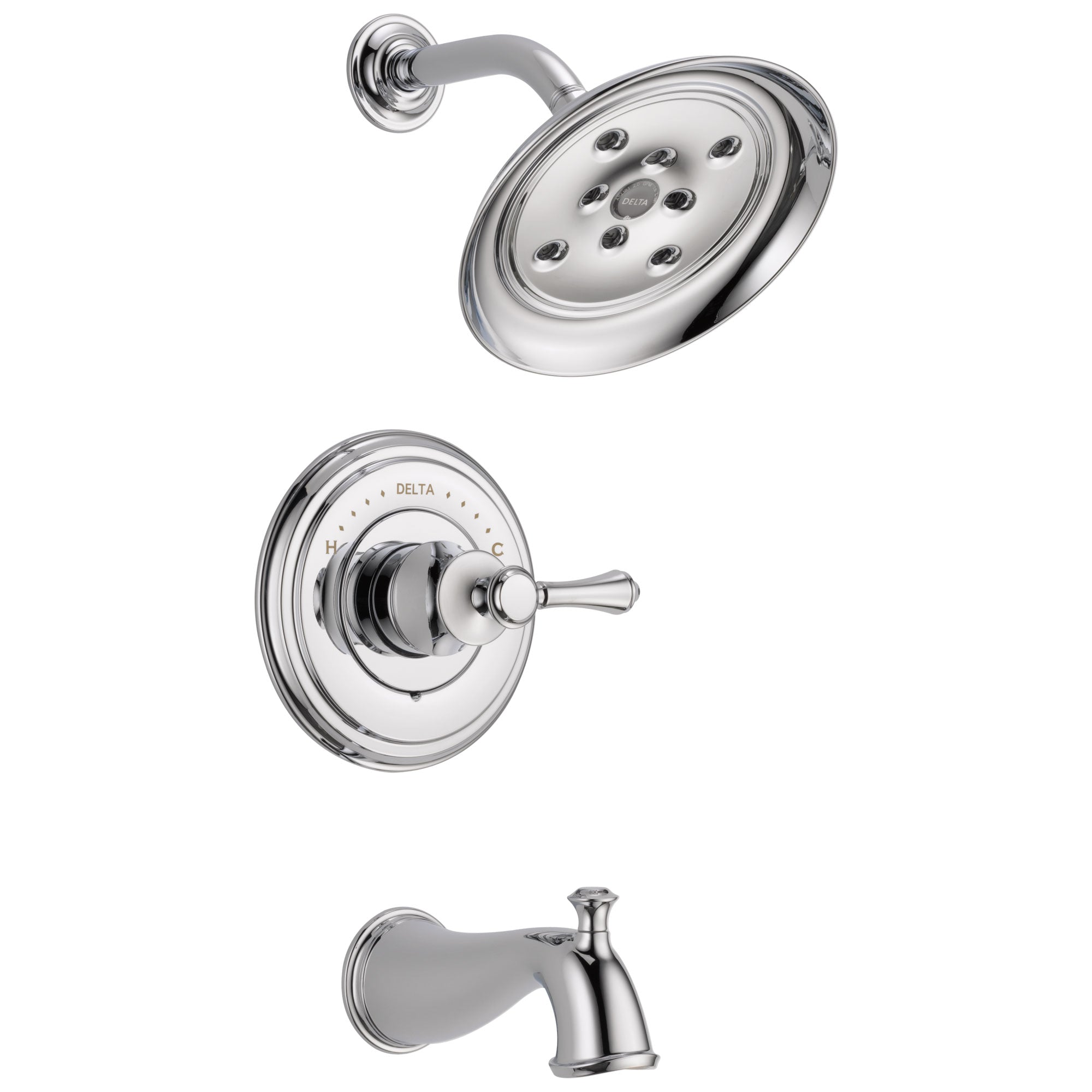 Delta Cassidy Collection Chrome Monitor 14 H2Okinetic Tub and Shower Faucet Combination INCLUDES Single Lever Handle and Rough-Valve without Stops D1483V