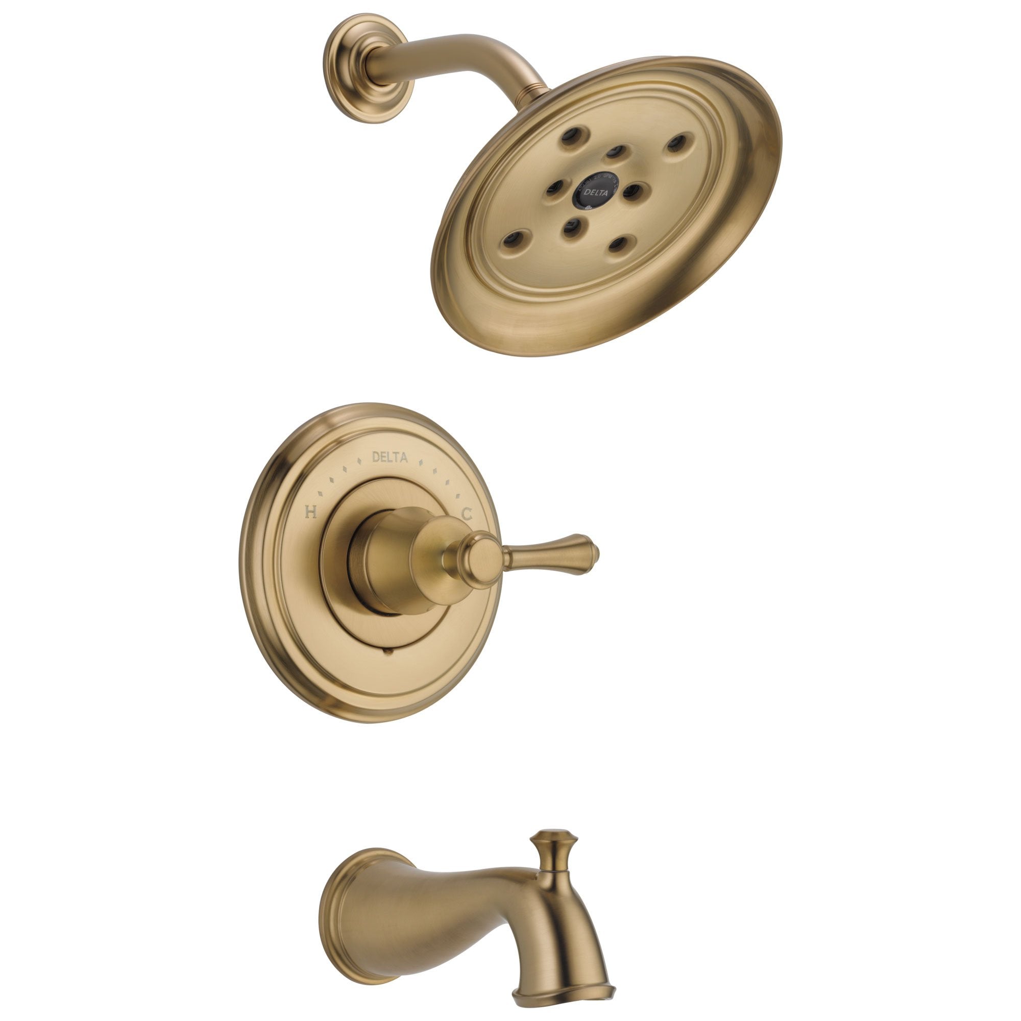Delta Cassidy Collection Champagne Bronze Monitor 14 Tub and Shower Faucet Combination INCLUDES Single Lever Handle and Rough-Valve without Stops D1489V
