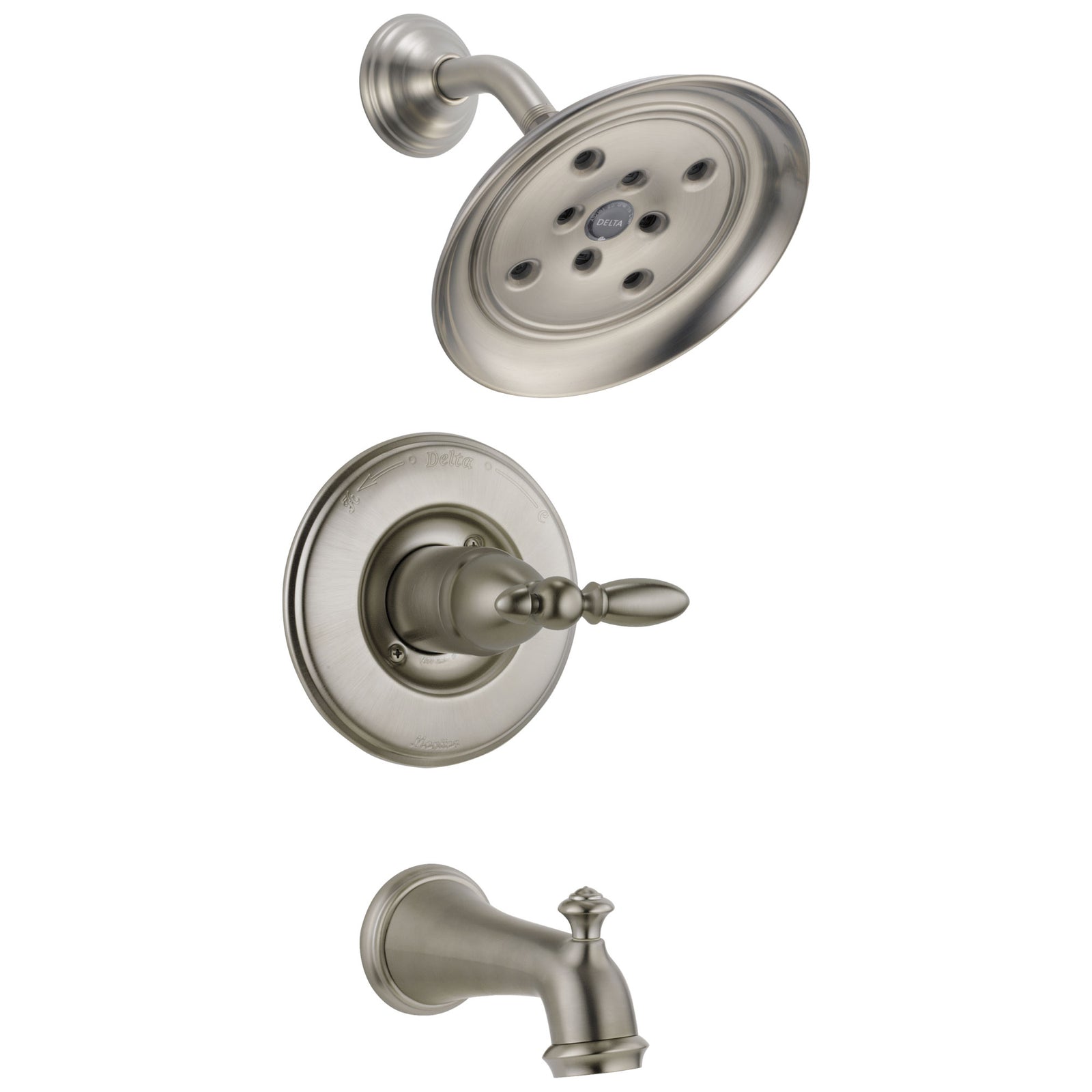 Delta Victorian Collection Stainless Steel Finish Monitor 14 Tub & Shower Combo Faucet INCLUDES Single Lever Handle and Rough-Valve with Stops D1501V