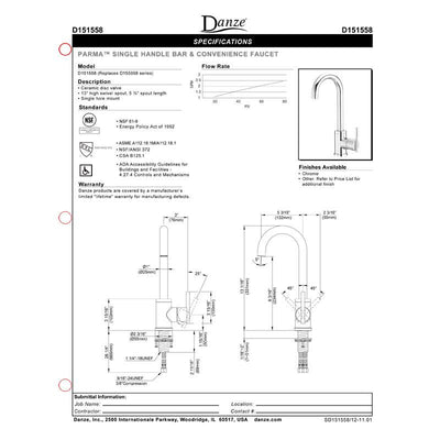 Danze Parma Stainless Steel Single Side Lever Handle Bar Faucet