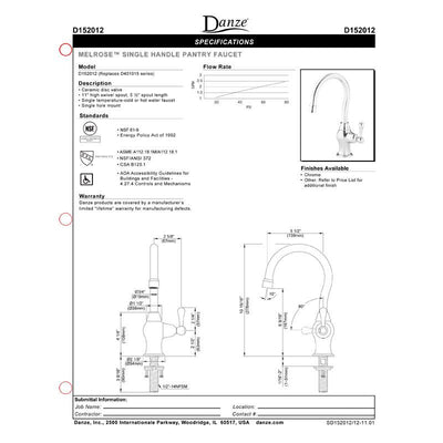 Danze Melrose Chrome Single Side Lever Handle Bar Faucet