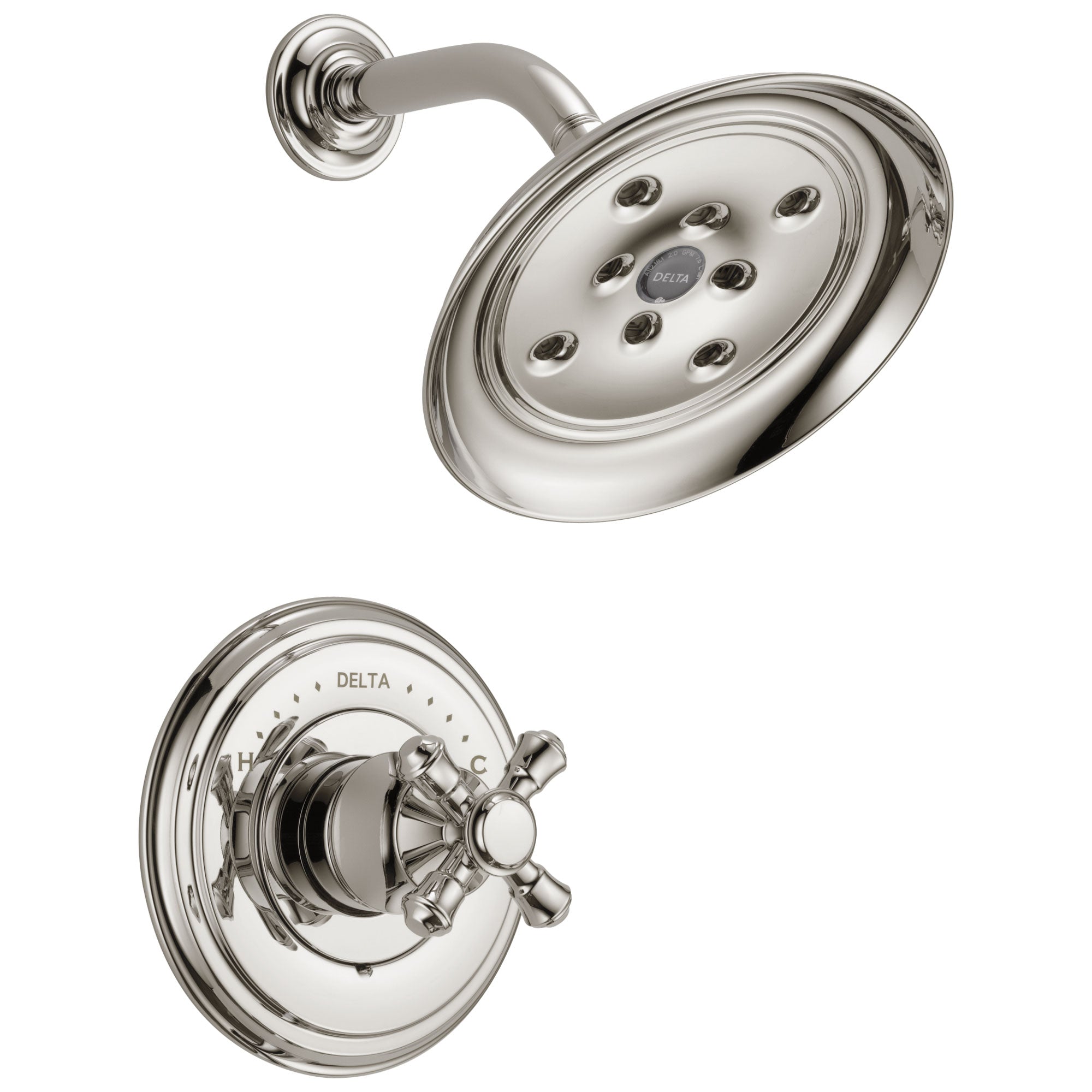 Delta Cassidy Collection Polished Nickel Monitor 14 H2Okinetic Shower only Faucet INCLUDES Single Cross Handle and Rough-Valve with Stops D1541V