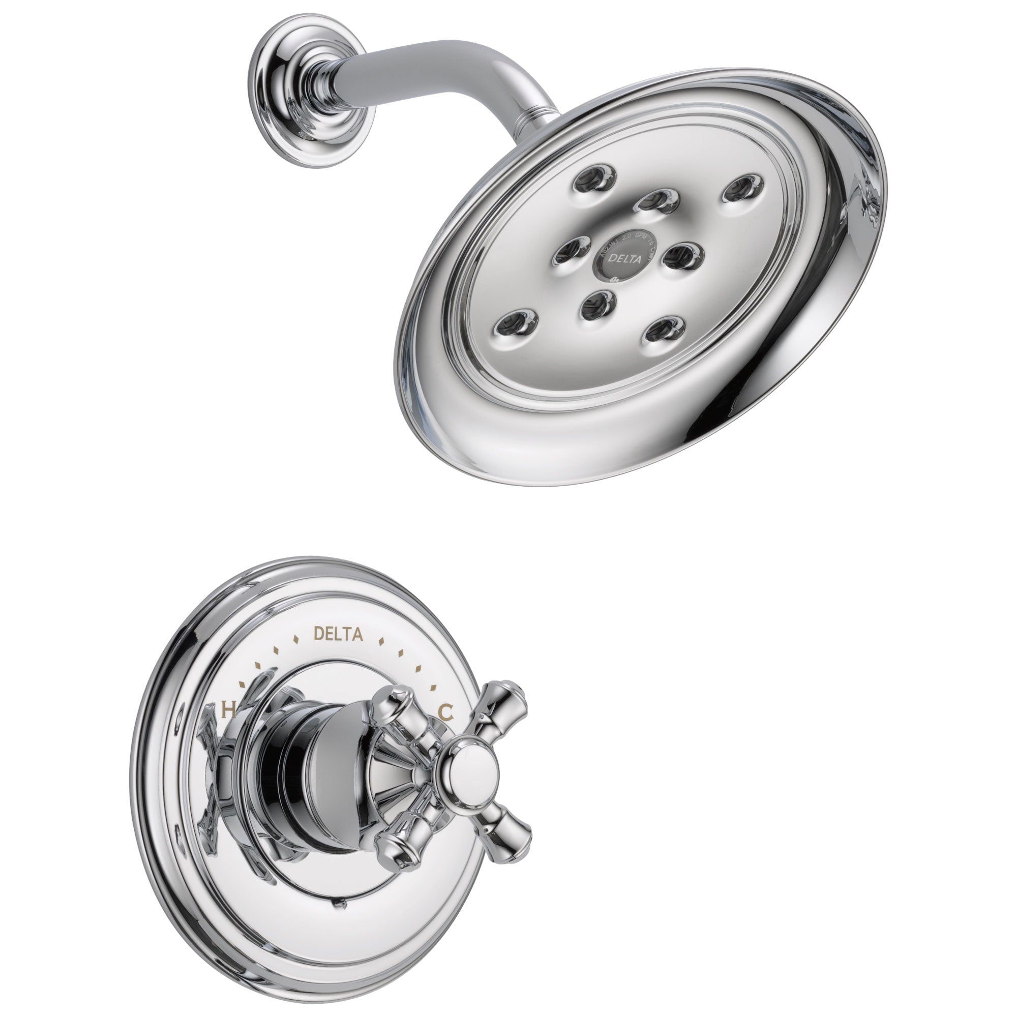 Delta Cassidy Collection Chrome Monitor 14 Series H2Okinetic Shower only Faucet INCLUDES Single Cross Handle and Rough-Valve without Stops D1542V