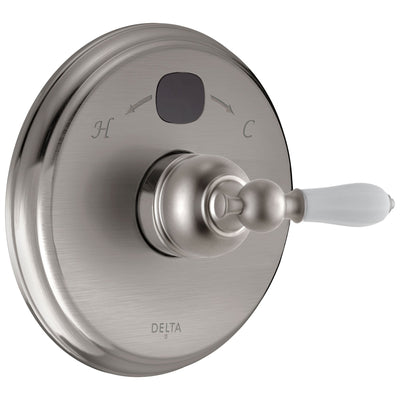 Delta Stainless Steel Finish Victorian 14 Series Digital Display Temp2O Shower Valve Control COMPLETE with Single White Lever Handle and Valve with Stops D1662V