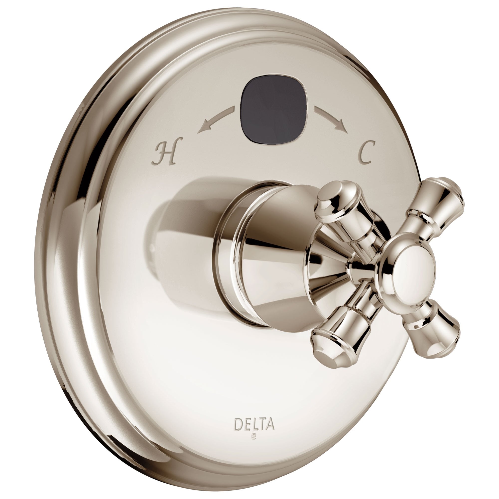 Delta Polished Nickel Cassidy Collection 14 Series Digital Display Temp2O Shower Valve Control COMPLETE with Single Cross Handle and Valve without Stops D1682V