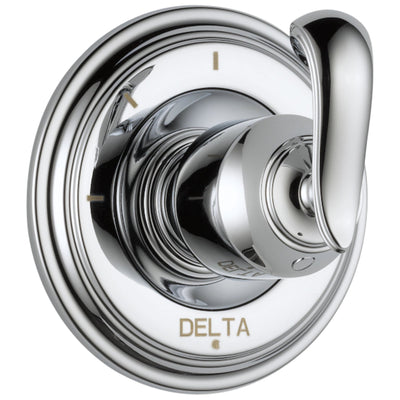 Delta Cassidy Collection Chrome Finish 3-Setting 2-Port Shower Diverter INCLUDES Single French Curve Lever Handle and Rough-in Valve D1704V