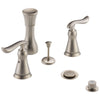 Delta Stainless Steel Finish Linden Collection 4 Hole 6" or 8" Installation Bathroom Bidet Faucet with Metal Pop-up Includes Two Lever Handles D1734V