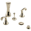 Delta Polished Nickel Finish Cassidy 4 Hole 6" or 8" Installation Bidet Faucet with Metal Pop-up COMPLETE ITEM Includes Two French Scroll Lever Handles D1740V