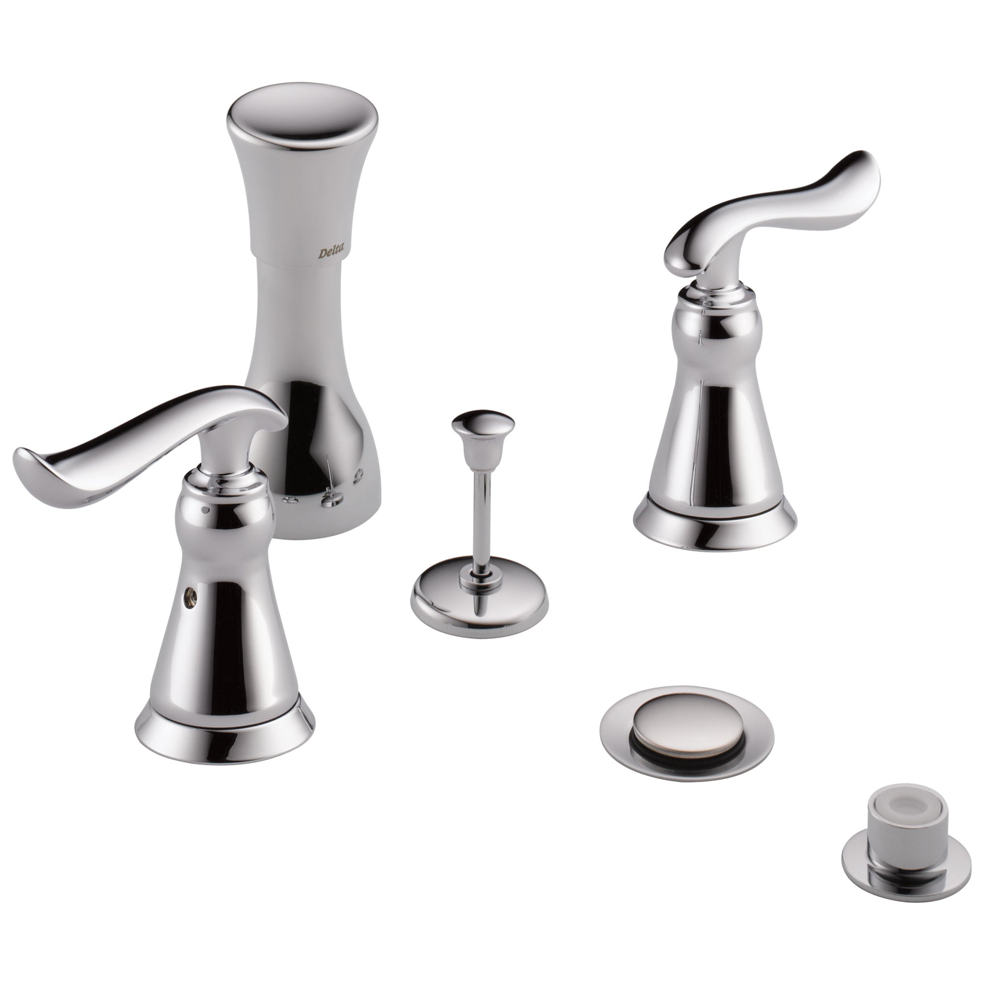 Delta Chrome Finish Linden Collection 4 Hole 6" or 8" Installation Bathroom Bidet Faucet with Metal Pop-up COMPLETE ITEM Includes Two Lever Handles D1752V