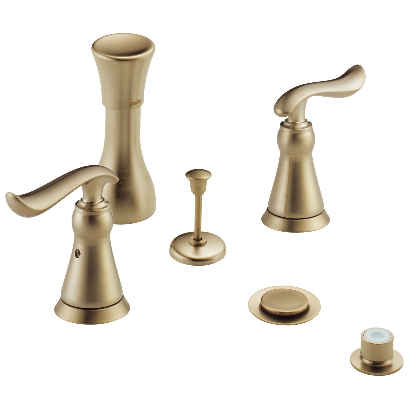 Delta Champagne Bronze Finish Linden Collection 4 Hole 6" or 8" Installation Bathroom Bidet Faucet with Metal Pop-up Includes Two Lever Handles D1765V