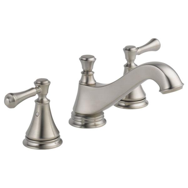 Delta Cassidy Collection Stainless Steel Finish Traditional Low Spout Widespread Lavatory Sink Faucet INCLUDES Two Lever Handles and Drain D1787V