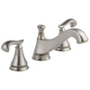 Delta Cassidy Collection Stainless Steel Finish Traditional Low Spout Widespread Lavatory Sink Faucet INCLUDES Two French Curve Lever Handles and Drain D1788V