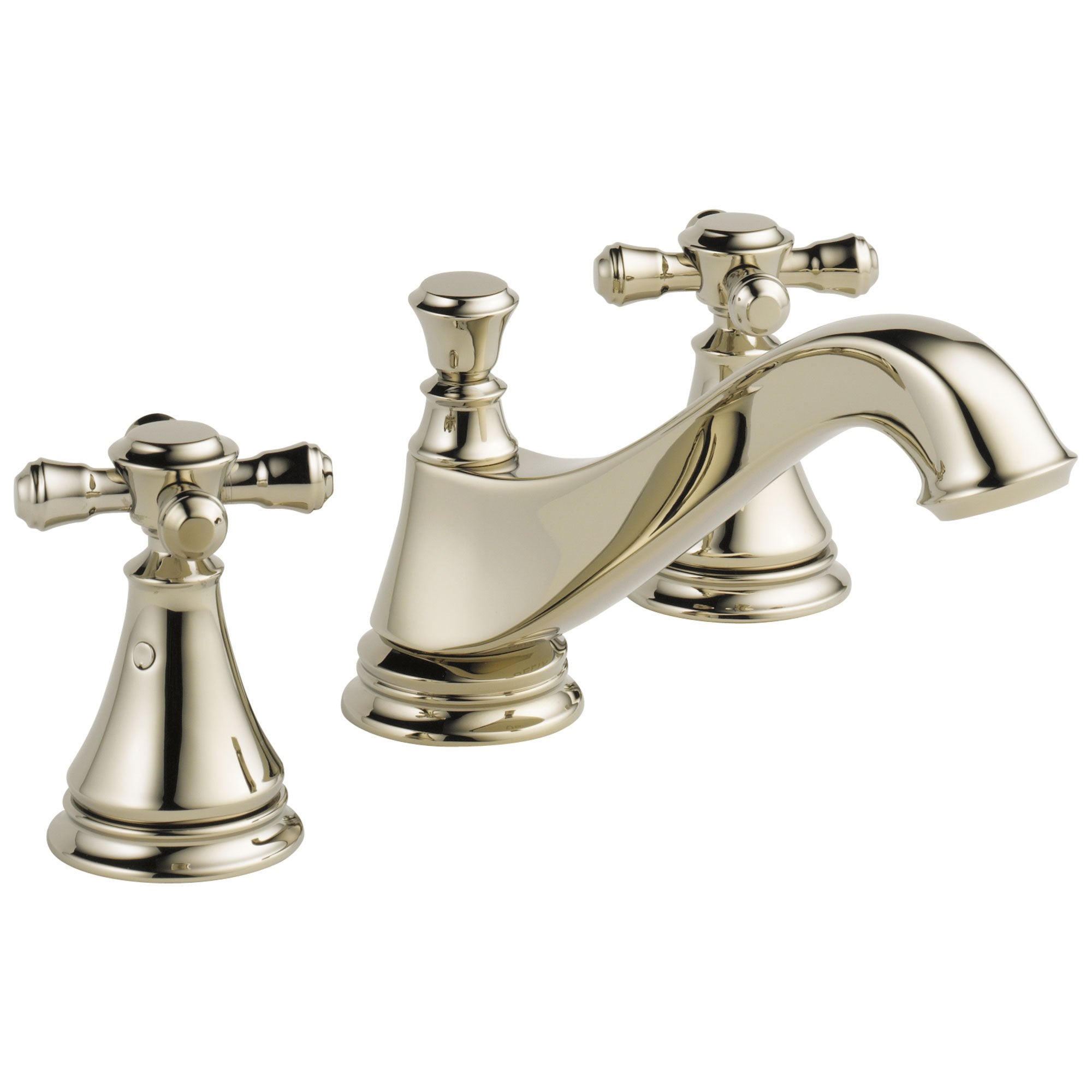 Delta Cassidy Collection Polished Nickel Traditional Low Spout Widespread Bathroom Sink Faucet INCLUDES Two Cross Handles and Drain D1795V