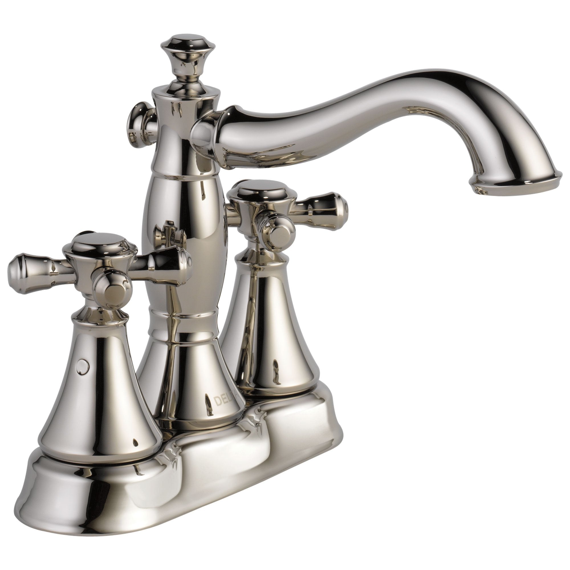 Delta Cassidy Collection Polished Nickel Finish 4" Centerset Lavatory Bathroom Faucet INCLUDES Two Cross Handles and Metal Pop-Up Drain D1807V