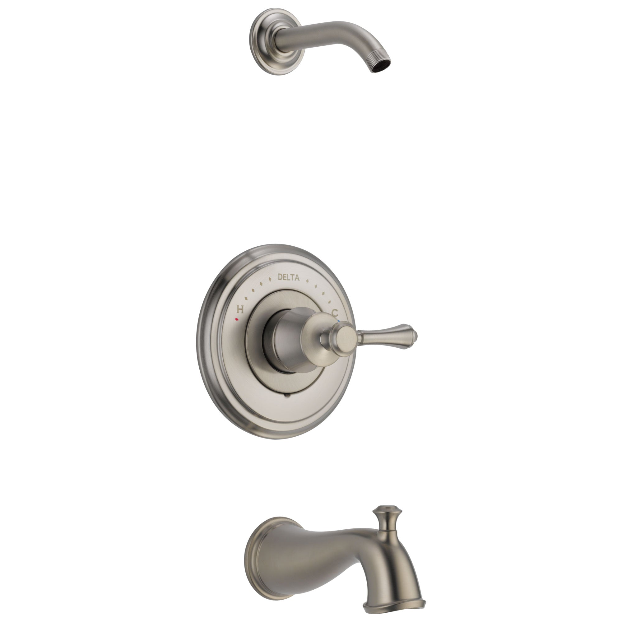 Delta Cassidy Collection Stainless Steel Finish Tub and Shower Combination - Less Showerhead INCLUDES Single Lever Handle and Rough-in Valve without Stops D1815V