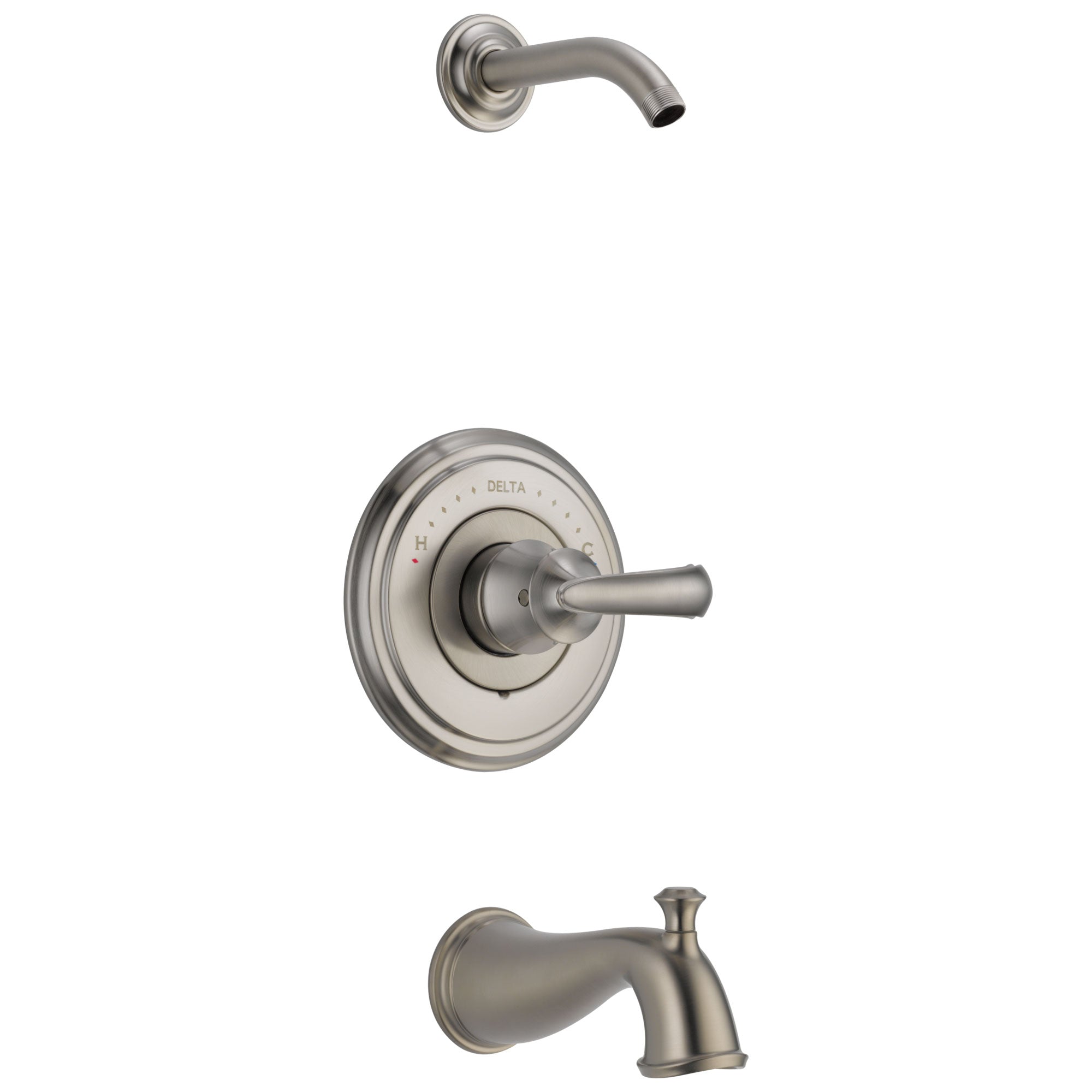 Delta Cassidy Stainless Steel Finish Tub and Shower Combination - Less Showerhead INCLUDES Single French Curve Lever Handle and Valve without Stops D1816V