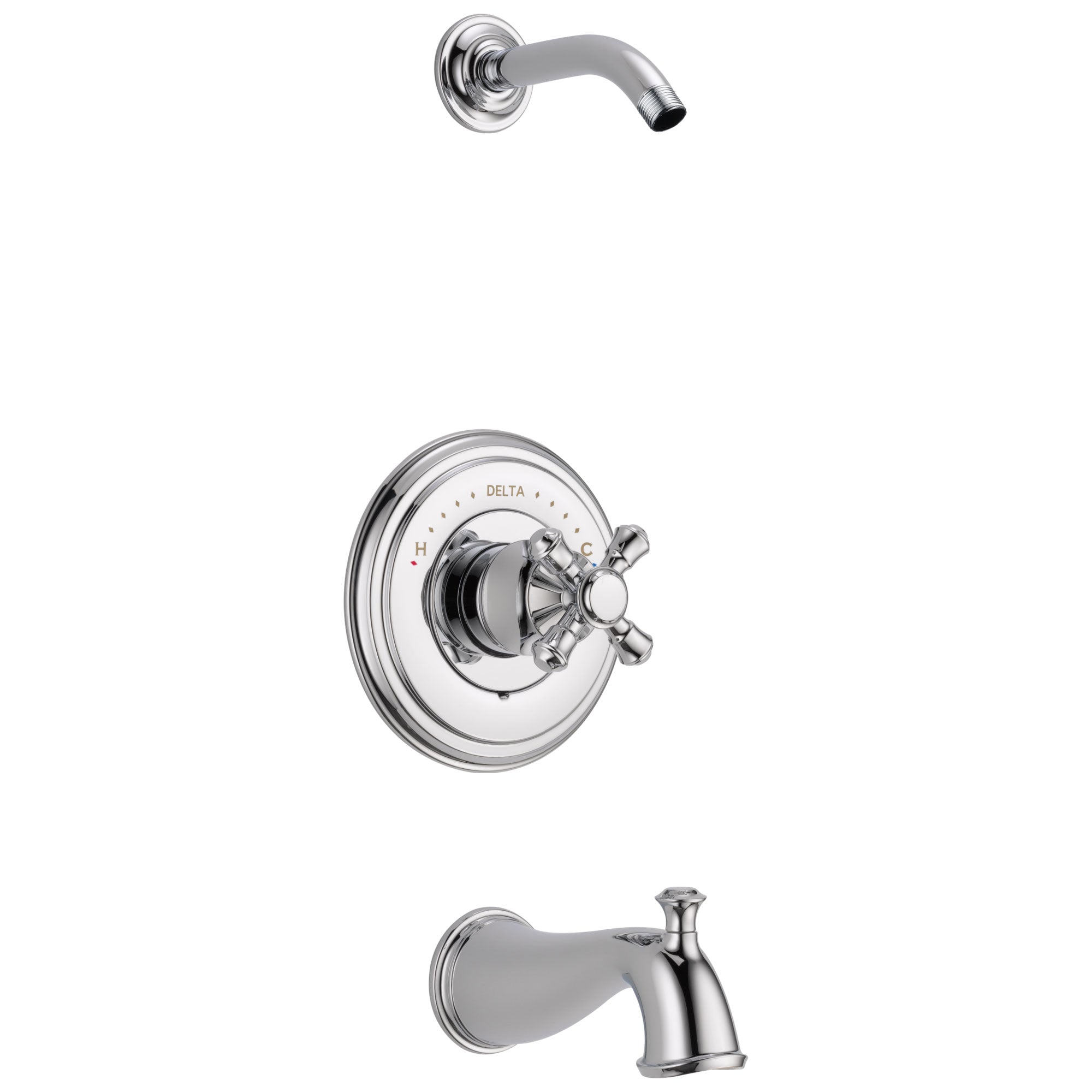 Delta Cassidy Collection Chrome Monitor 14 Tub and Shower Combination - Less Showerhead INCLUDES Single Cross Handle and Rough-in Valve without Stops D1820V