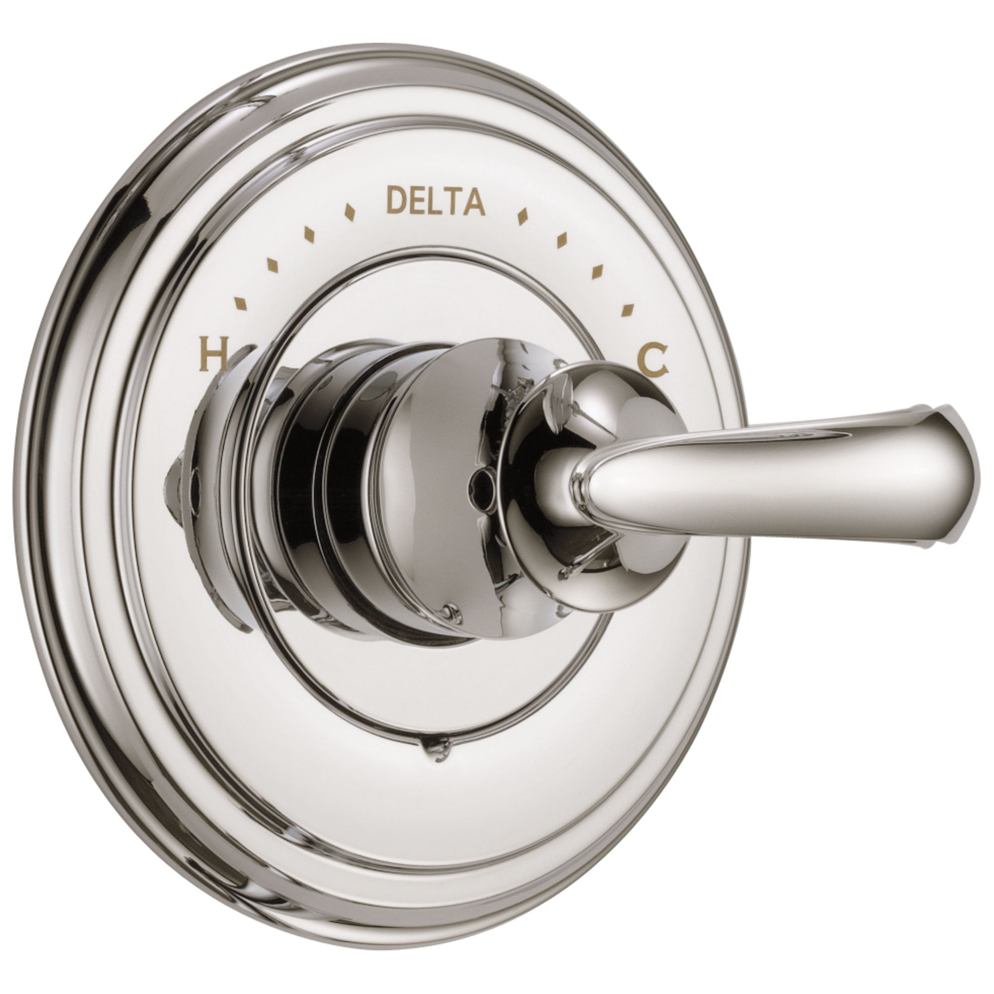 Delta Cassidy Collection Polished Nickel Monitor 14 Series Shower Valve Control Only INCLUDES Single French Scroll Lever Handle and Valve without Stops D1858V