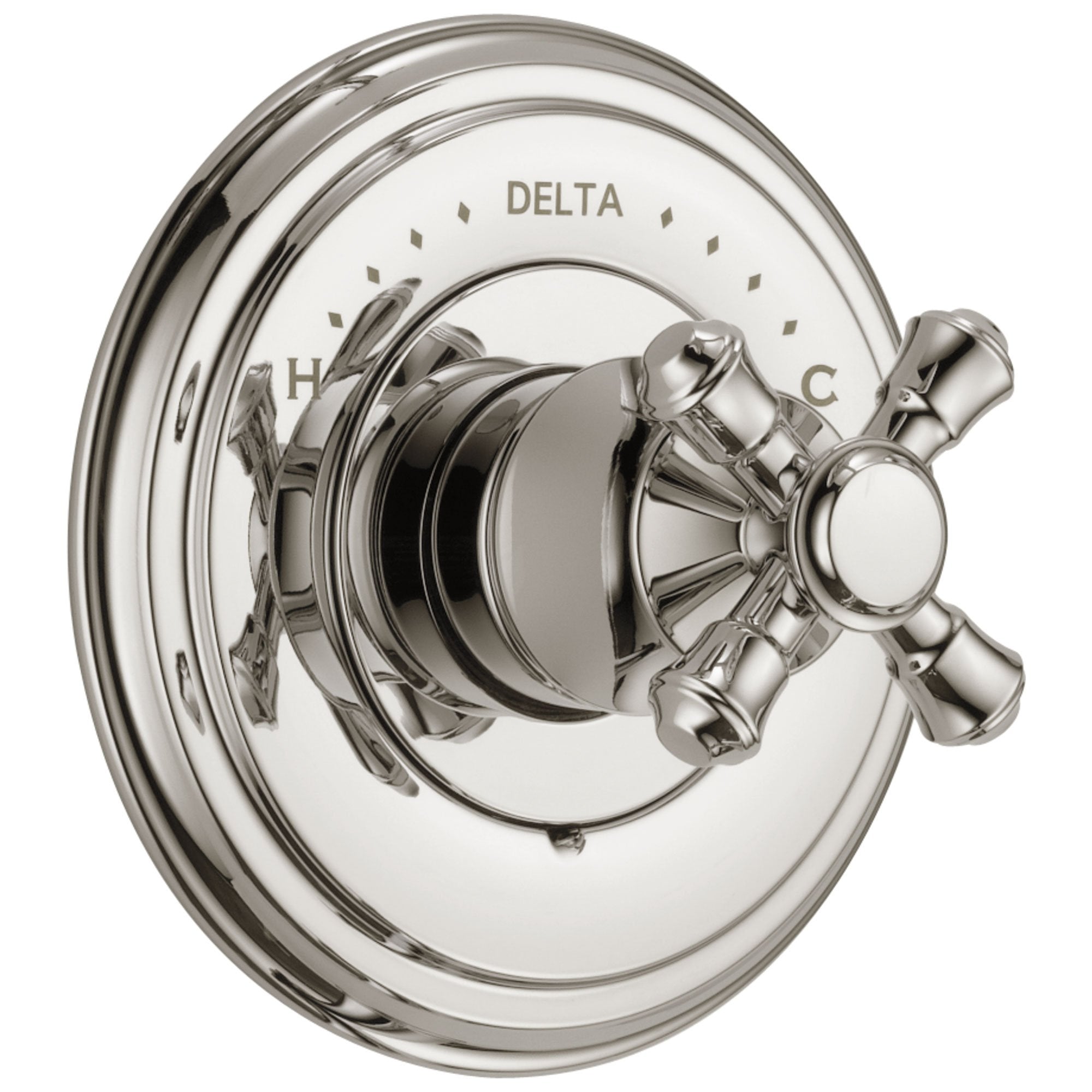 Delta Cassidy Collection Polished Nickel Monitor 14 Series Shower Valve Control Only INCLUDES Single Cross Handle and Rough-in Valve with Stops D1862V